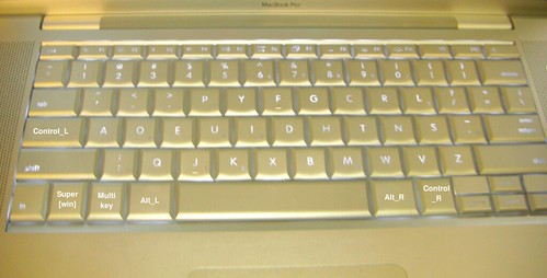 MacBook pro keyboard, as remapped for X11/Dvorak