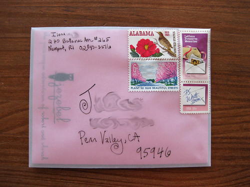 Jezebel card with vintage stamps