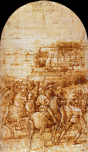 1503  Raphael    Model for the Journey of Enea Silvio Piccolomini to Basle  Pen and brown ink, brush and brown wash  70,5x415 cm  Florence, Gabinetto dei disegni e delle stampe
