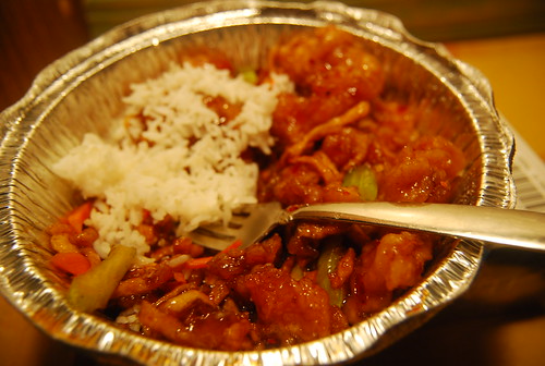 Spicy chicken dish with rice
