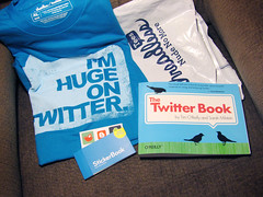 Twitter gear accumulated on my La-Z-Boy chair at home this week.