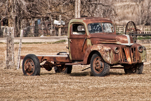 This old Ford truck has been sitting in this field for a very long time