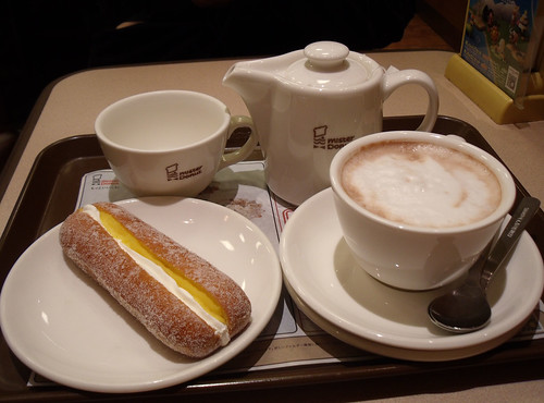 Mister donut donut and hot chocolate