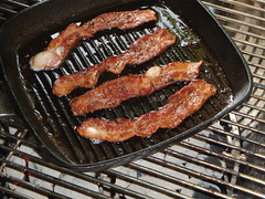 Grilling bacon in a skillet