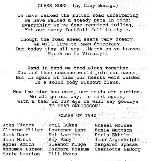Class of 1940 Roster and Class Song