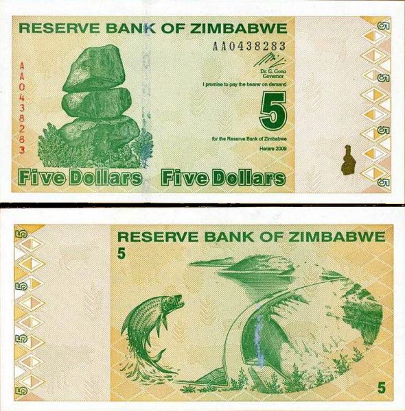 5 dolárov Zimbabwe 2009