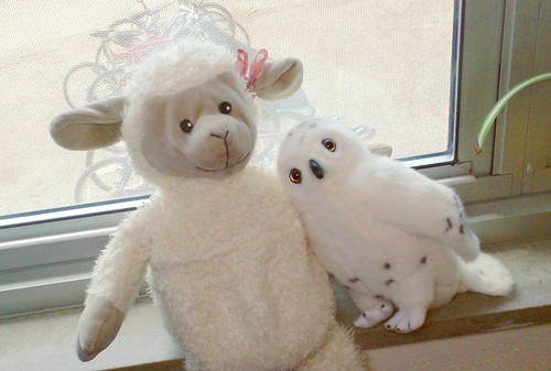 Sheepy and Owly plush toys sheep and snowy owl Hedwig