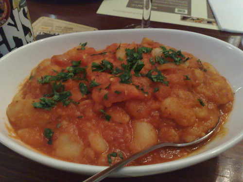 baked lima beans with tomato and caramelised onion