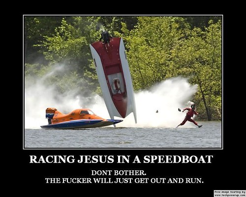 Funny-Republican-Jesus Racing Jesus In A Speedboat.