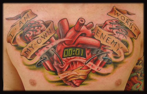 tattoos of hearts with banners