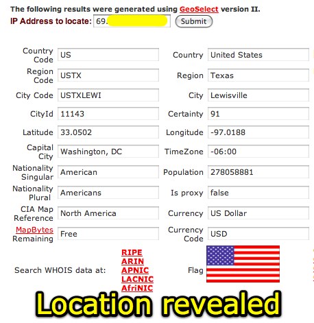 IP Address Locator - Location revealed