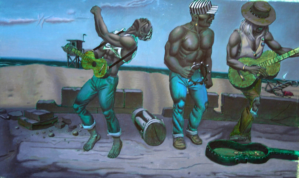 street musicians oil on panel 14x20 lev