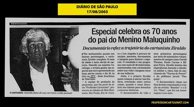 "Especial celebra os 70 anos do pai do Menino Maluquinho" - Diário de São Paulo - 17/08/2003