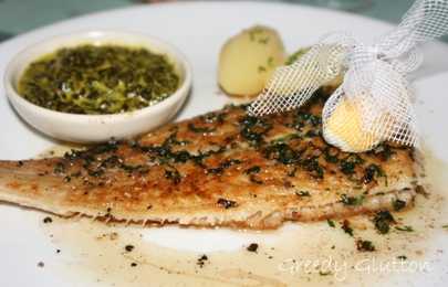 Pan Fried Lemon Sole “Meuniere”, Creamy Spinach, Chives Steamed Potatoes