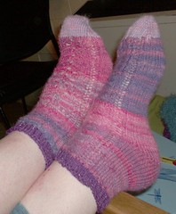 Handspun handknit pink striping socks