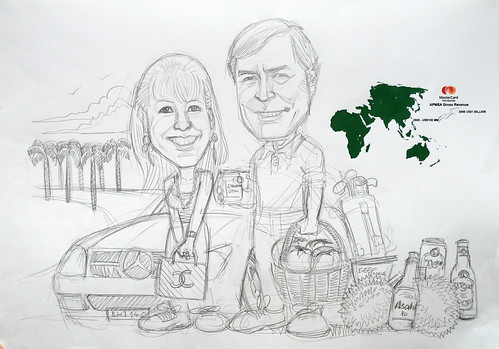 Couple caricatures for Mastercard Mr & Mrs Sekulic detail pencil sketch