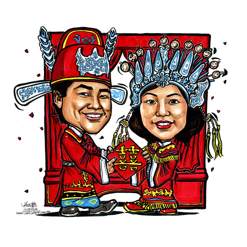 tradional Chinese wedding couple caricatures Johnny and Cicilia (lmedium)