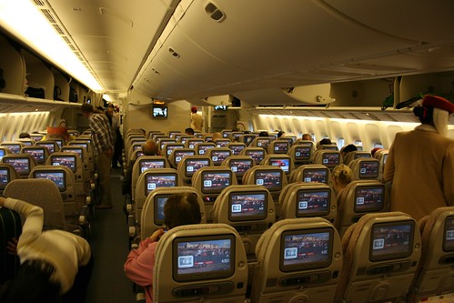 Economy Class cabin on-board an Emirates 777-300ER