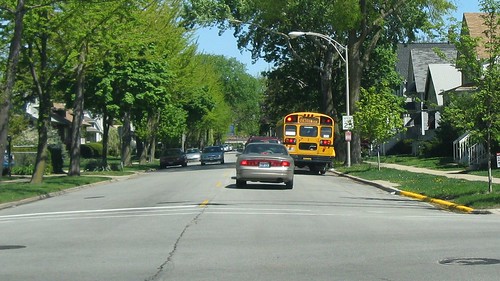 School bus picking up a passenger. Forest Park Illinois. Monday, April 26th  2010.