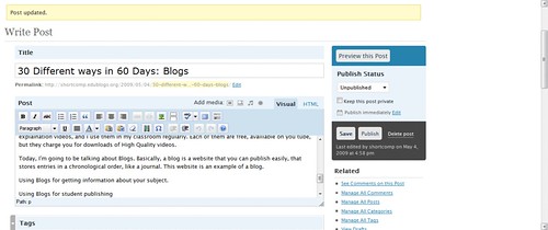 The simple interface of Edublogs.
