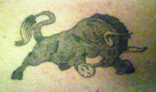 Bull tattoo by Skinny White Thing. Bull tattoo i did for Max