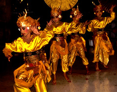 Bali Dancers / Balinese Dance - Yellow Gold Silk