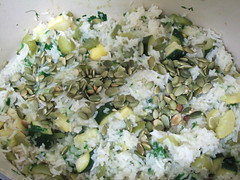 Rice with Summer Squash, Green Peppers, and Roasted Pepitas