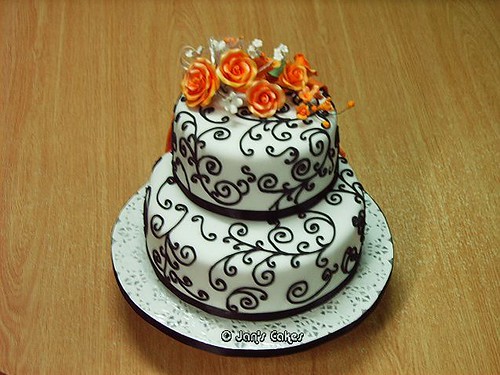 Black And Orange Wedding. Wedding Cake 2-tier B W n