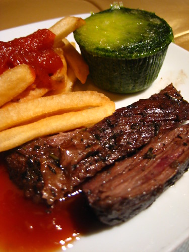 Steak, Fries, and Spinach Flan