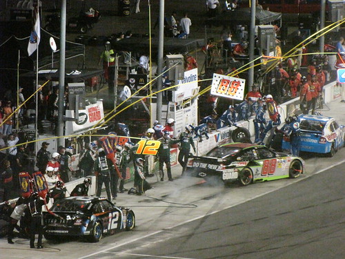 Junior leaving his pit stall