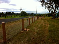 View down some completed fencing
