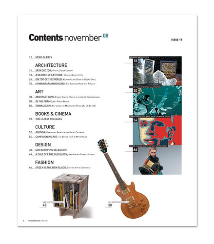  First Contents page - Modern Design Magazine november 2088, issue 17 