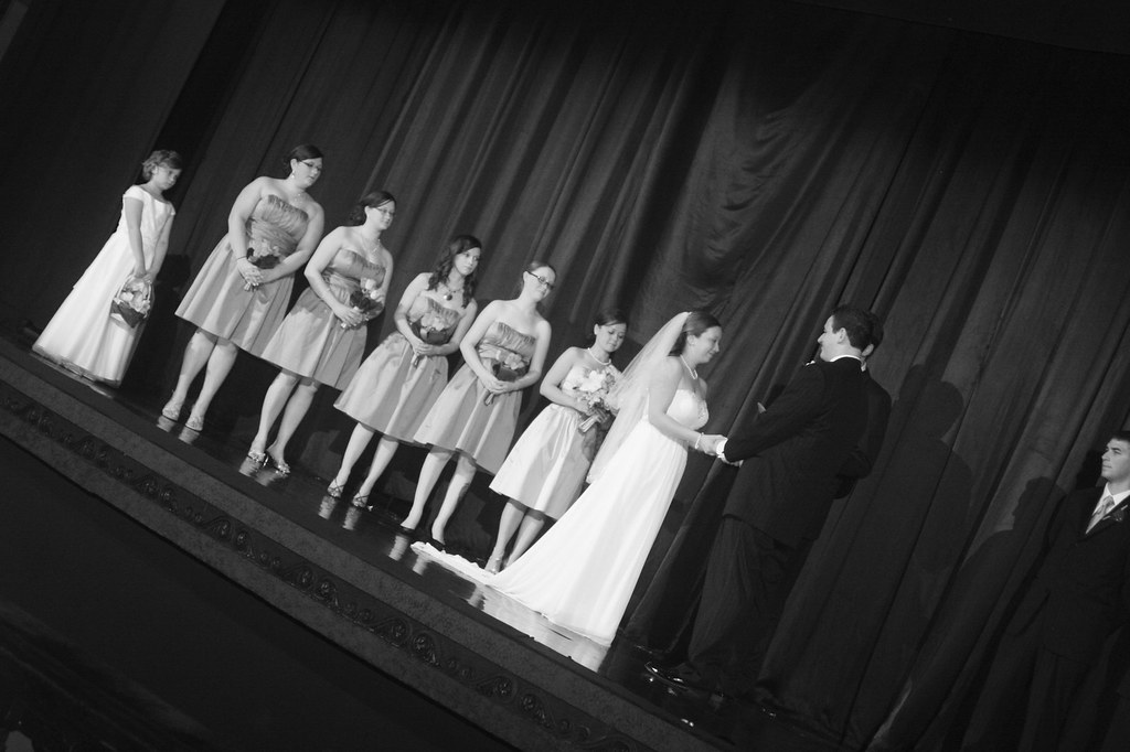 Cool wedding ceremony in vintage theatre on stage