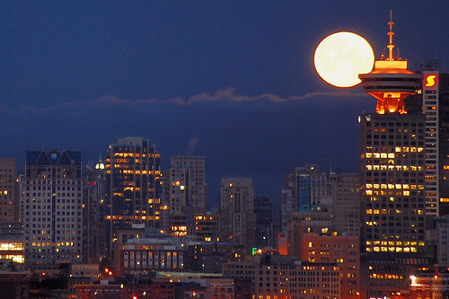 Vancouver skyline with August moon