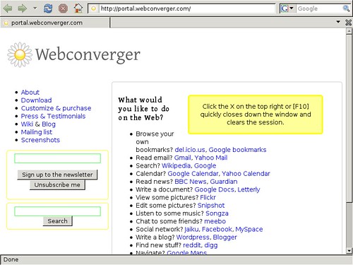 Webconverger 4.3 booted