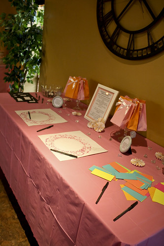 The entrance table Bright notecards for guests to fill out birthday or 