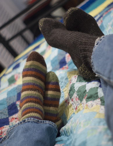 Handknit Socks On Bed
