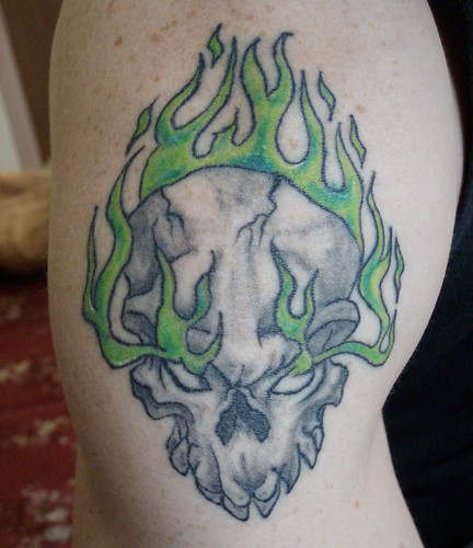 demonic skull tattoo. flaming skull 