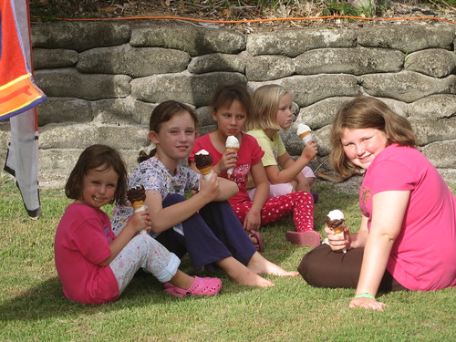 Girls eating ice cream cones