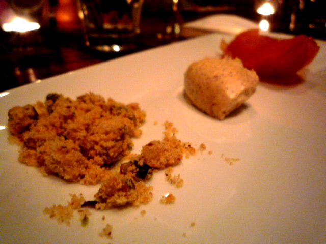 Deconstructed crumble, cinnamon mascarpone and quince
