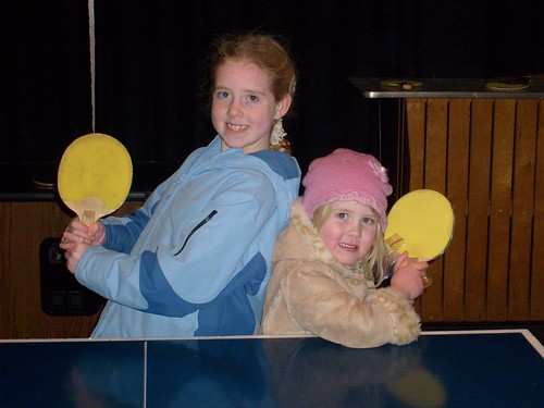 Maria and Anna play ping-pong at Comet
