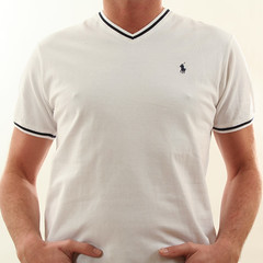 Ralph Lauren T-shirt col V (Blanc) freya47