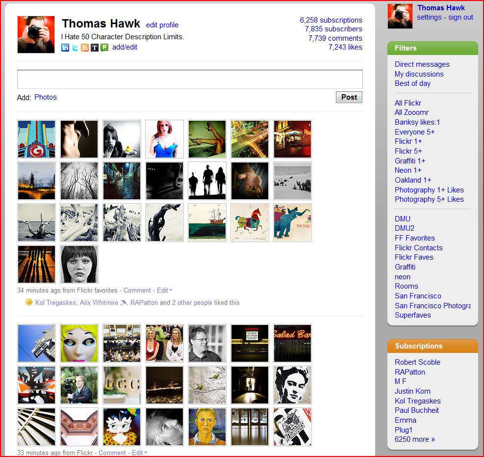 My FriendFeed Profile Page With Expanded Flickr Uploads and Flickr Faves
