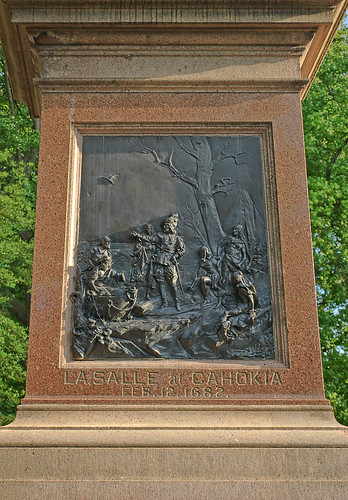 Tower Grove Park, in Saint Louis, Missouri, USA - plaque of La Salle at Cahokia, on statue of Christopher Columbus