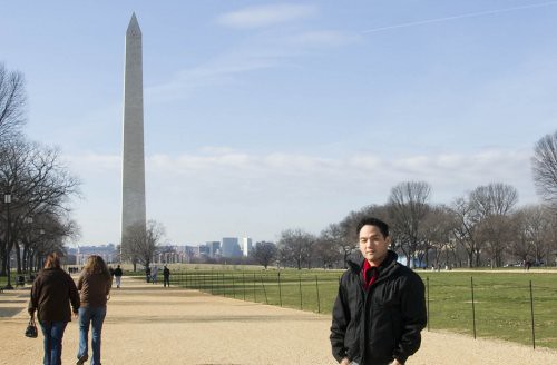 Logan Lo in front of the Washington Monument