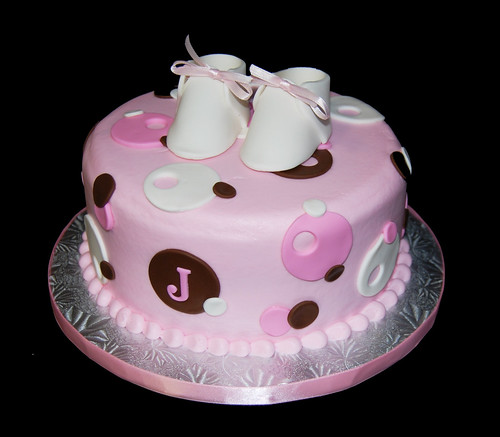 pink and brown sassy circles monogram baby shower cake