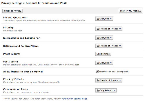 Privacy settings: Personal information