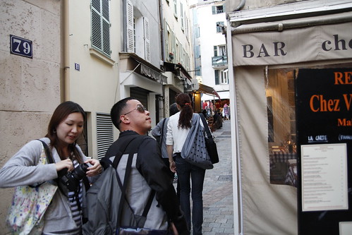 Ming Jin and Tomoko walking down the street of Cannes