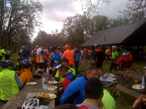 Some of the riders at the lunch stop at Champoeg park