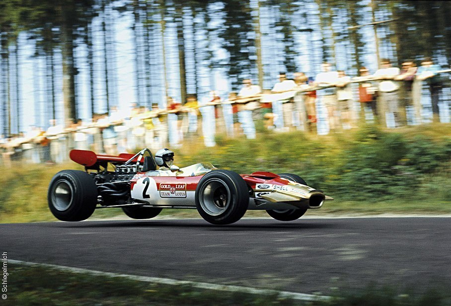 Jochen Rindt making the jump in 1969